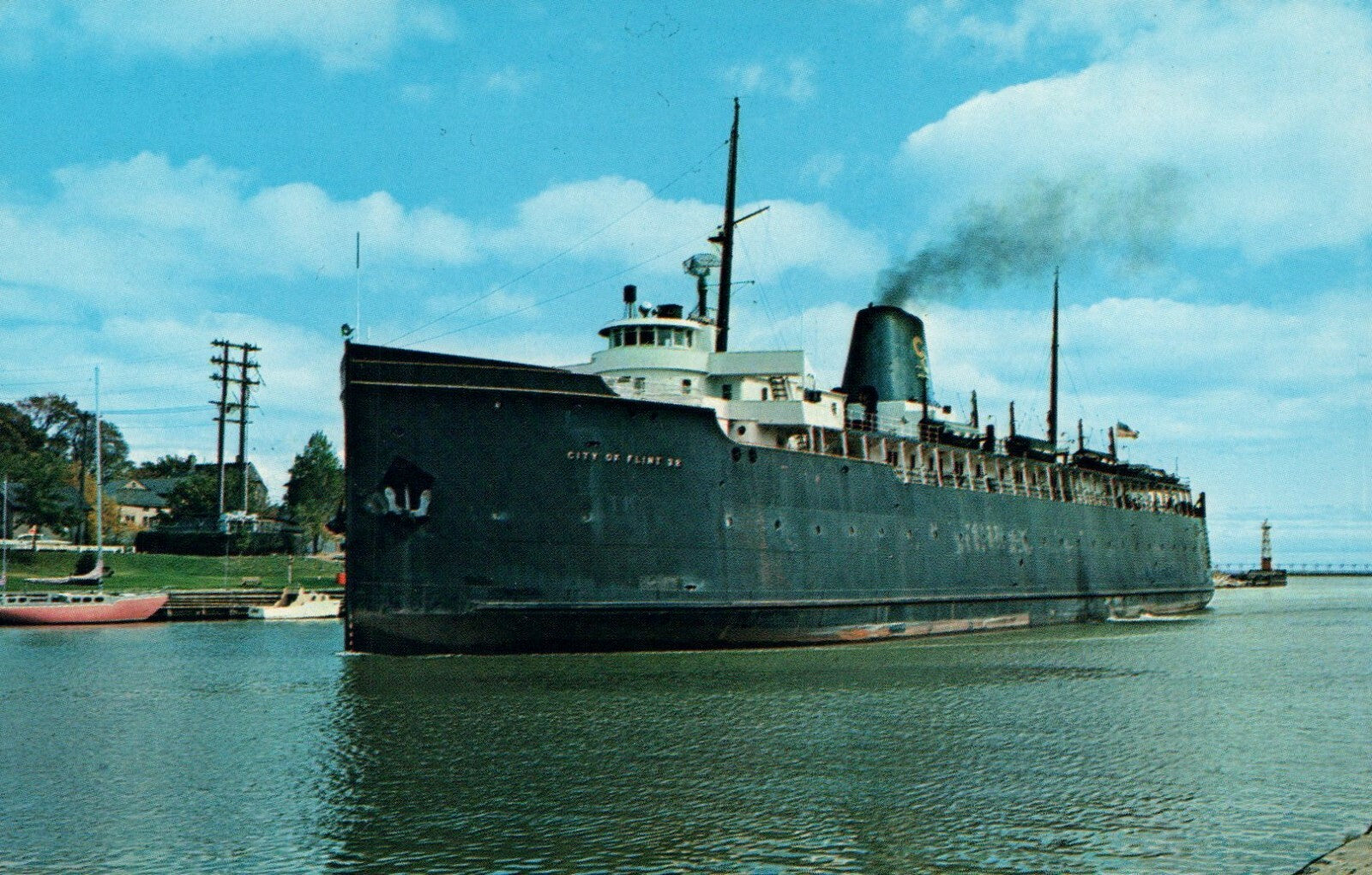 Carferry City Of Flint Harbor At Manitowoc Wisconsin  Ship Postcard