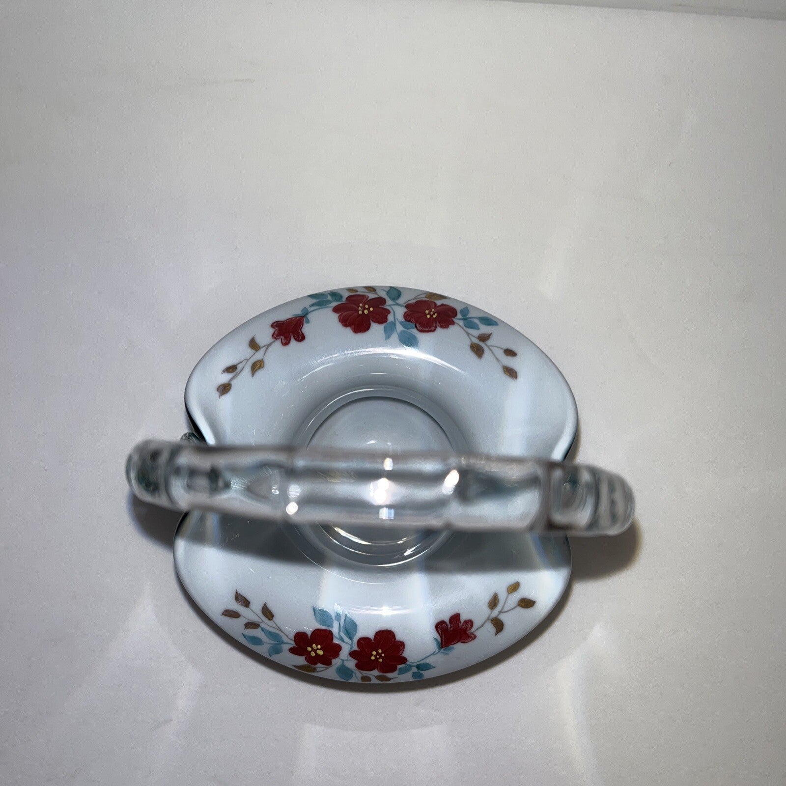 FENTON VINTAGE HAND PAINTED WILD ROSES ON TEAL OVERLAY TOP HAT BASKET LIM. ED.