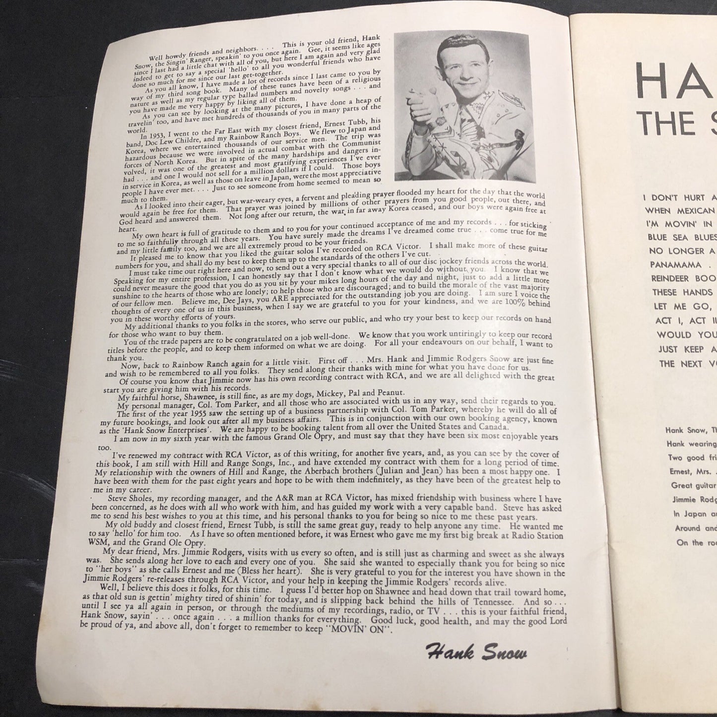 1956 "HANK SNOW FOLIO NO. 4" SHEET MUSIC SONG BOOK - COUNTRY WESTERN