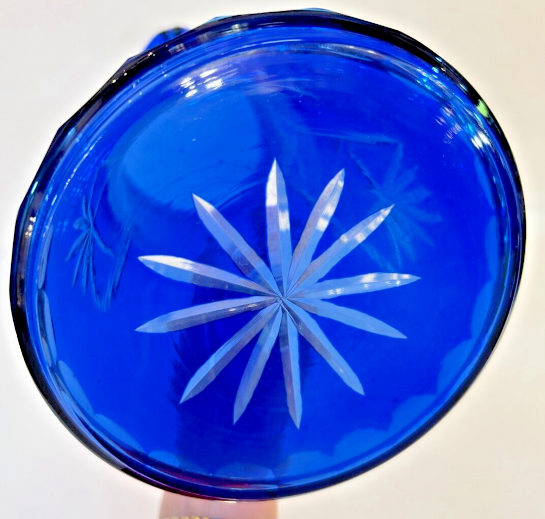 Vintage 9.5" Bohemian Czech Cut crystal Cobalt Blue Glass Pitcher
