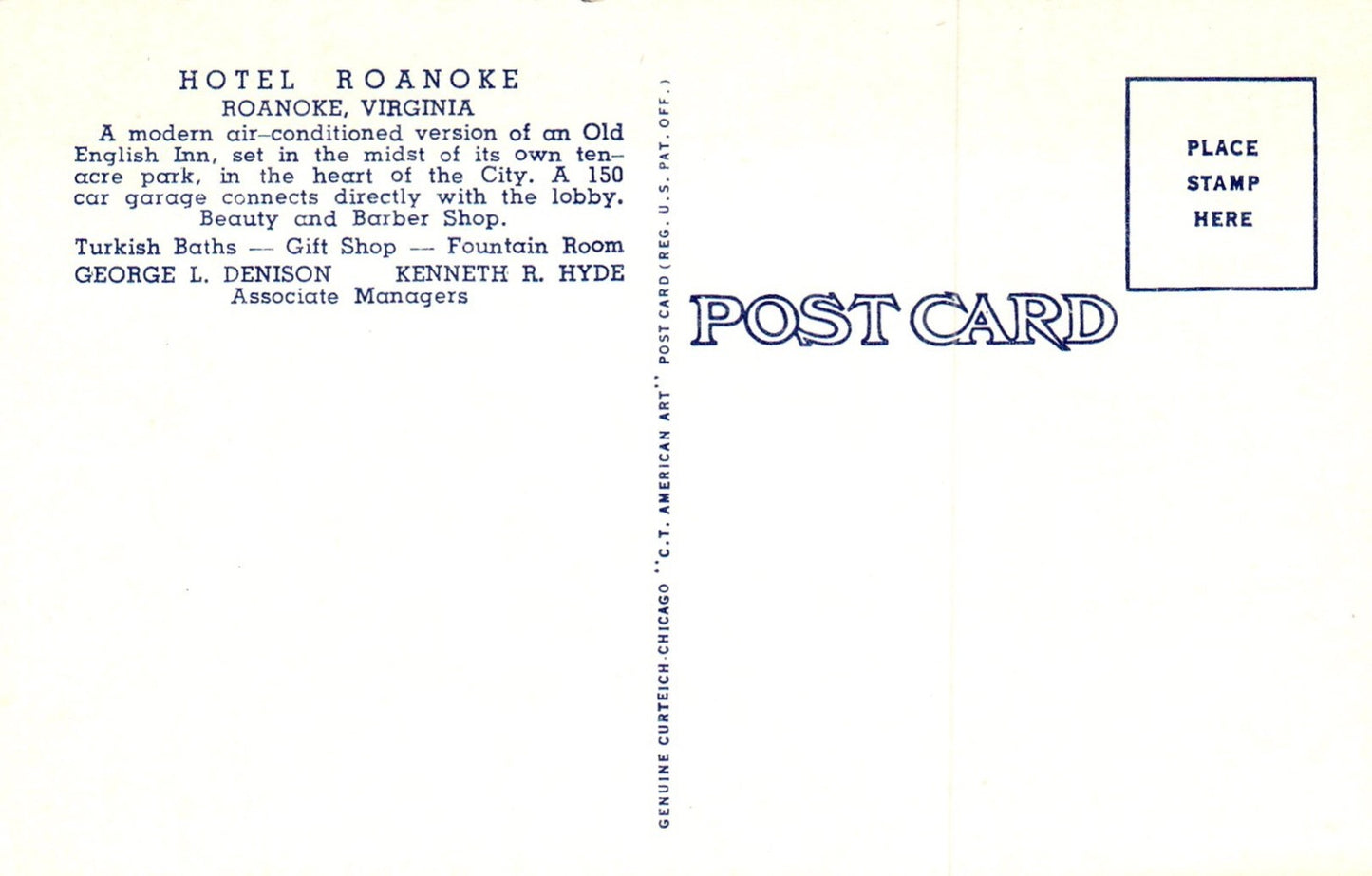Hotel Roanoke A Modern ACed Version of an Old English Inn Virginia VA Postcard