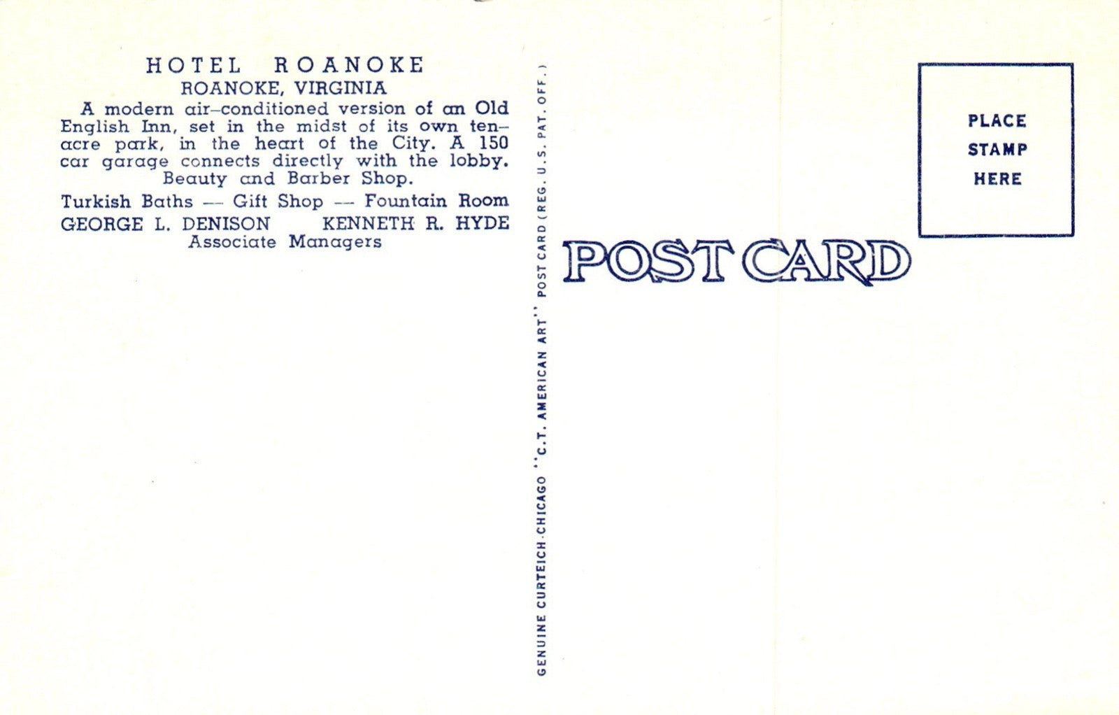 Hotel Roanoke A Modern ACed Version of an Old English Inn Virginia VA Postcard