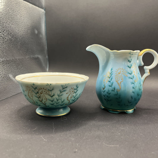 Royal Stafford Bone China Blue, With Seahorses  Cream & Sugar