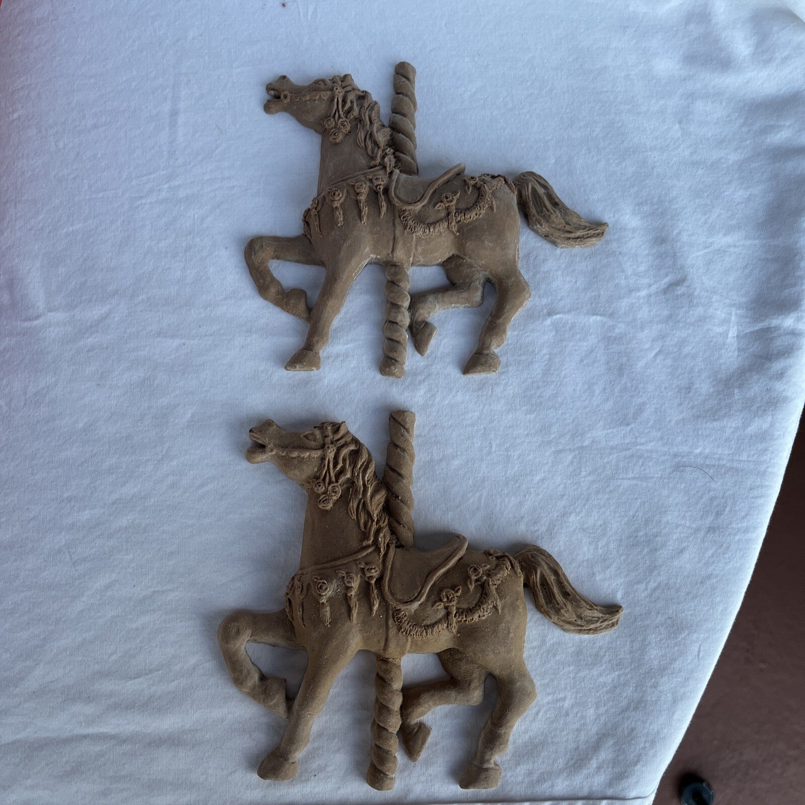 2 Wall Resin Carousel Horses Unpainted