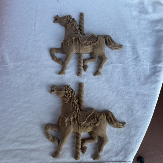 2 Wall Resin Carousel Horses Unpainted