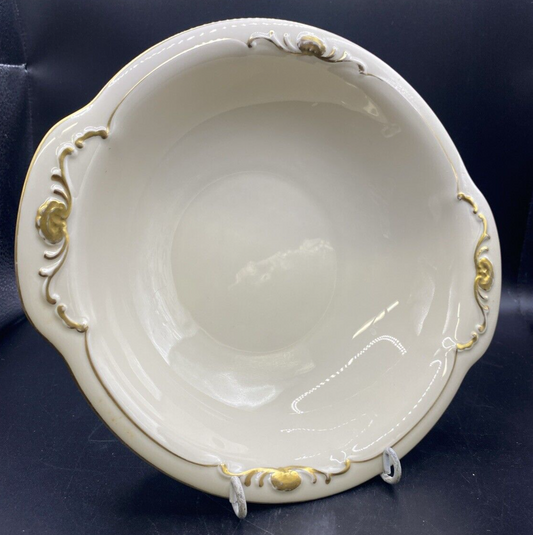 RARE 9.5" Waldershof Bavaria Serving Bowl with handles Cream with Gold Rim