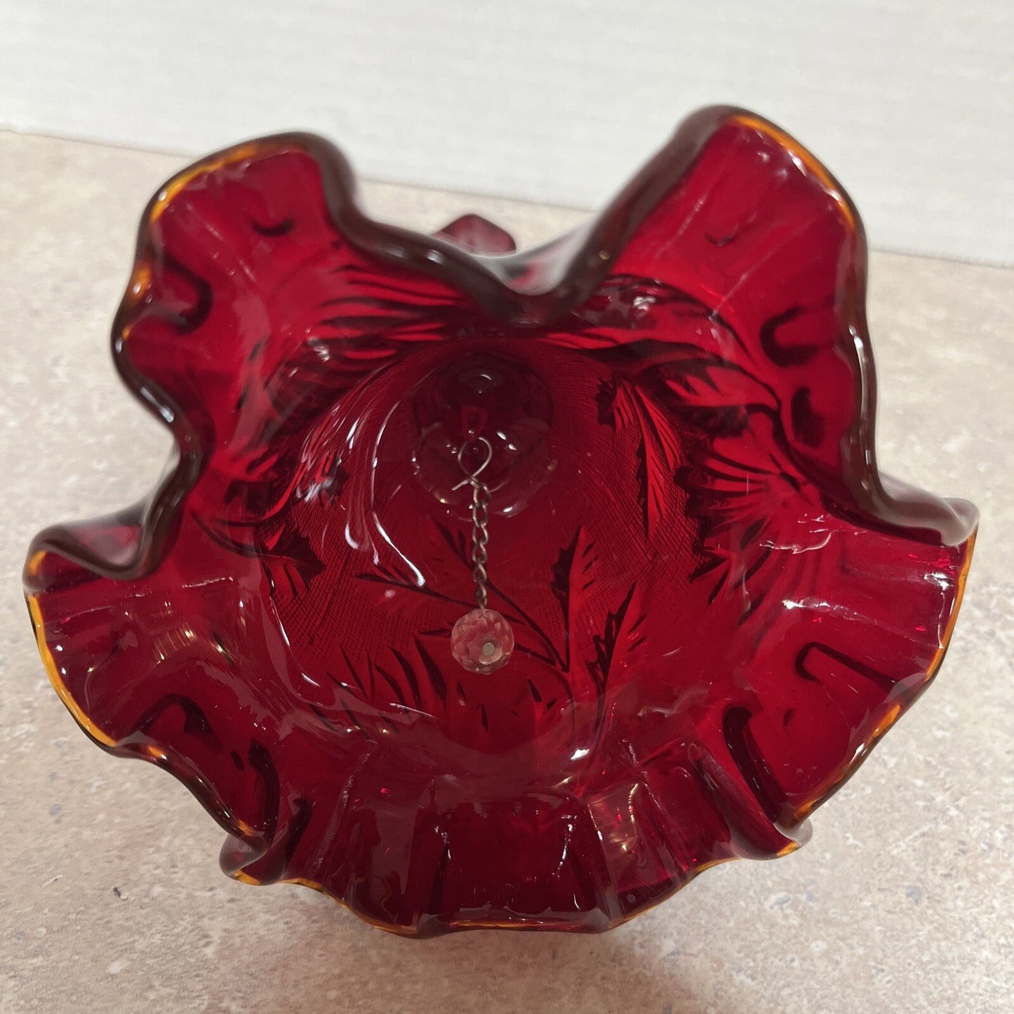 Fenton Amberina Carnival Glass Ruby Red Ruffle Edge Bell 