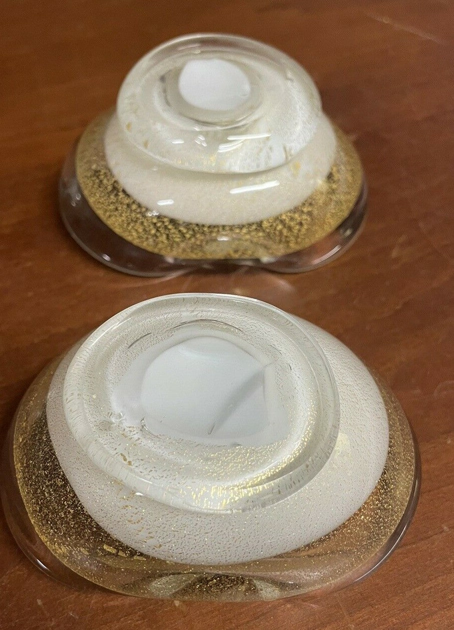 2 Vintage Salvini Lattimo Murano Art Glass MCM 50’s Gold Blown salt Bowl