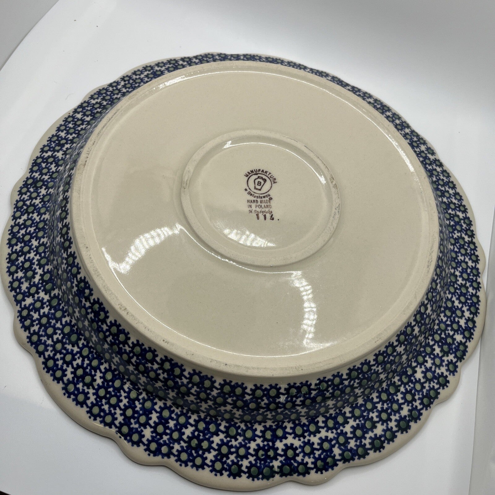 Boleslawiec Polish Pottery 13" Large Serving Dish Scalloped Round  Flowers