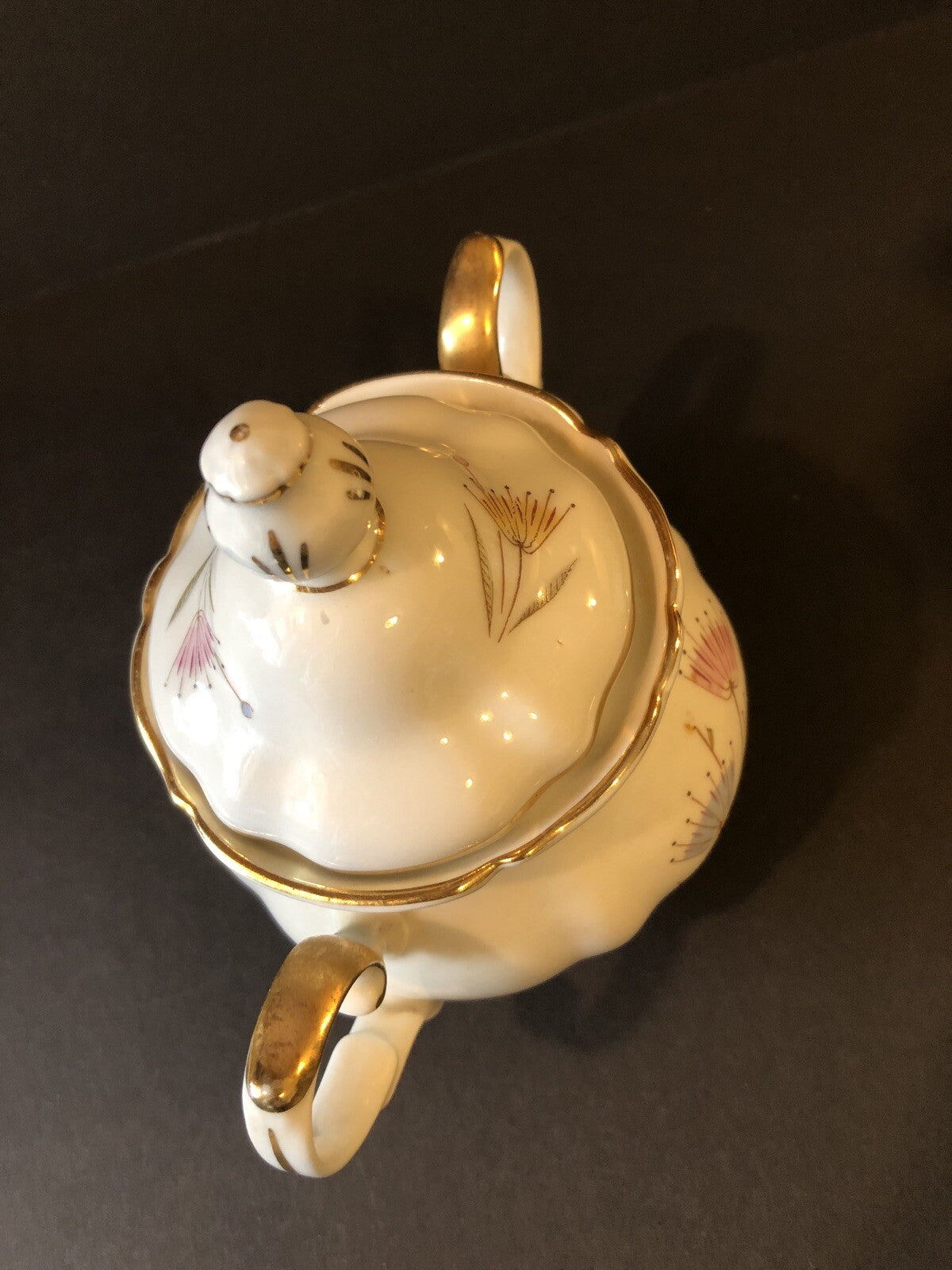 Creamer and Sugar Bowl Dishware Floral Design with gold color trim