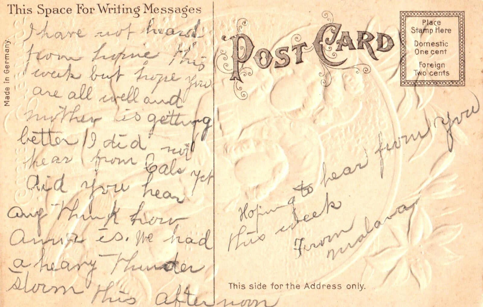 Easter Greetings Little Girls With Easter Chick in Field Vintage Easter Postcard