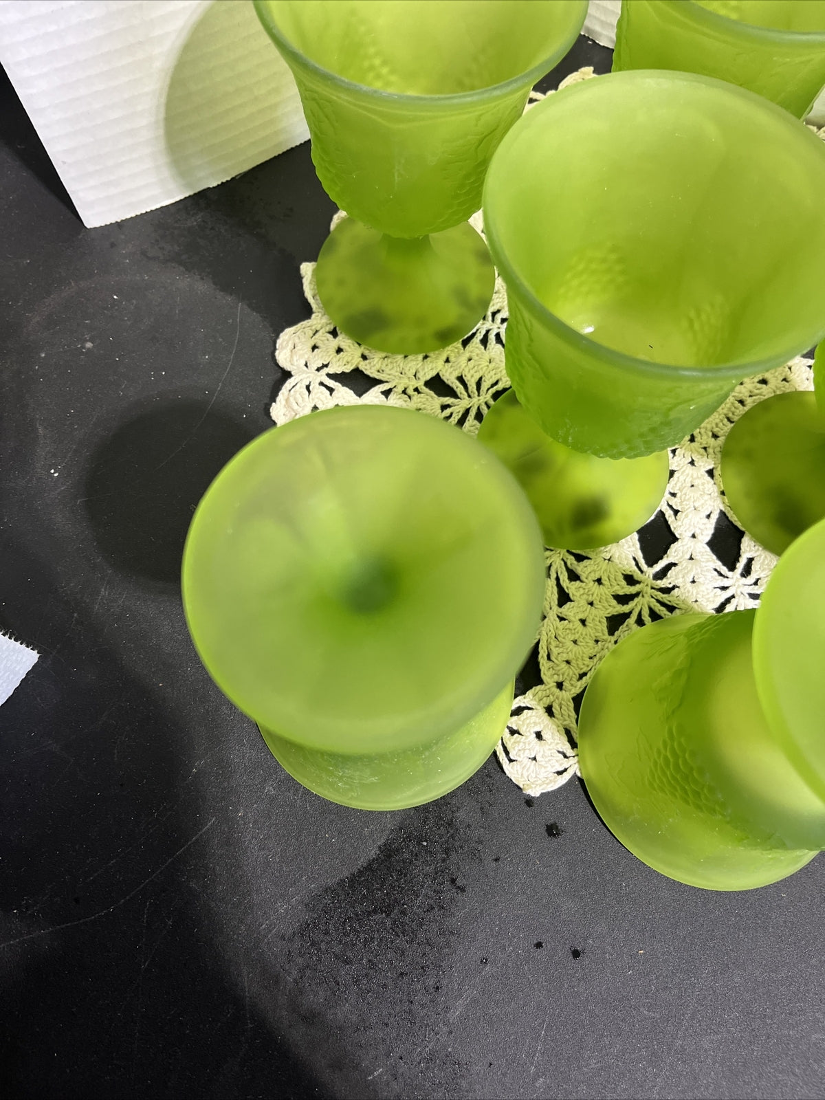 Glass Green Goblets- 8pc Colony Frosted Grape Design - Indiana Glass Company