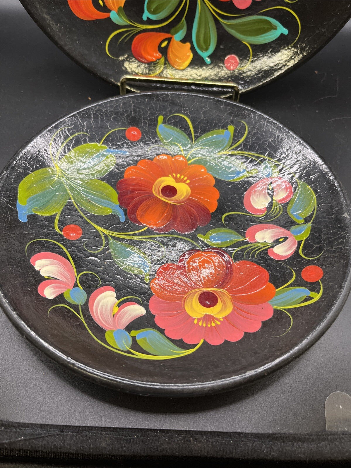 Vintage Wooden Hand Painted Floral Wall Plate Made In USSR Set Of 4