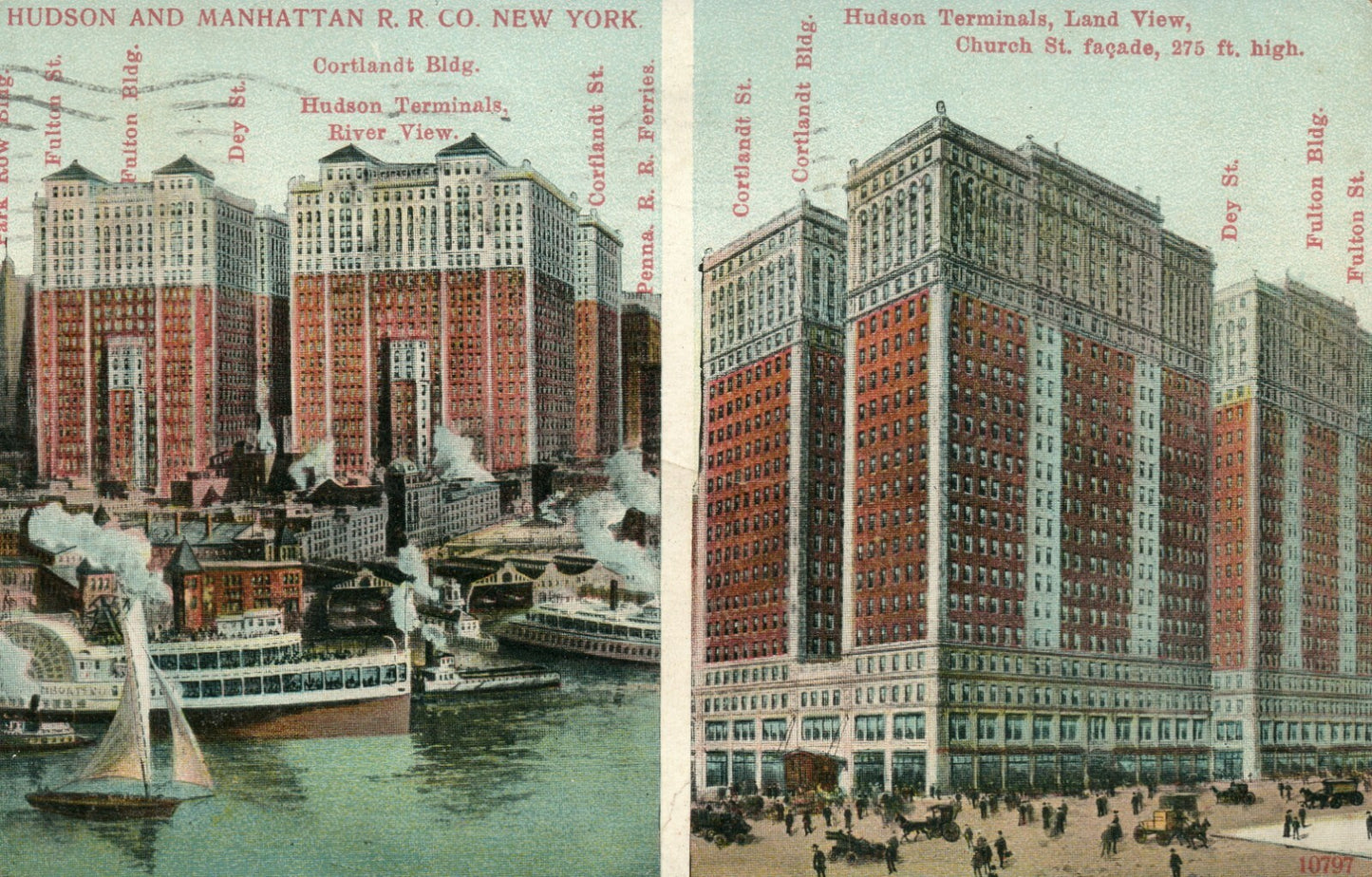 Hudson Terminal Land View  Manhattan RR Co NY New York Postcard