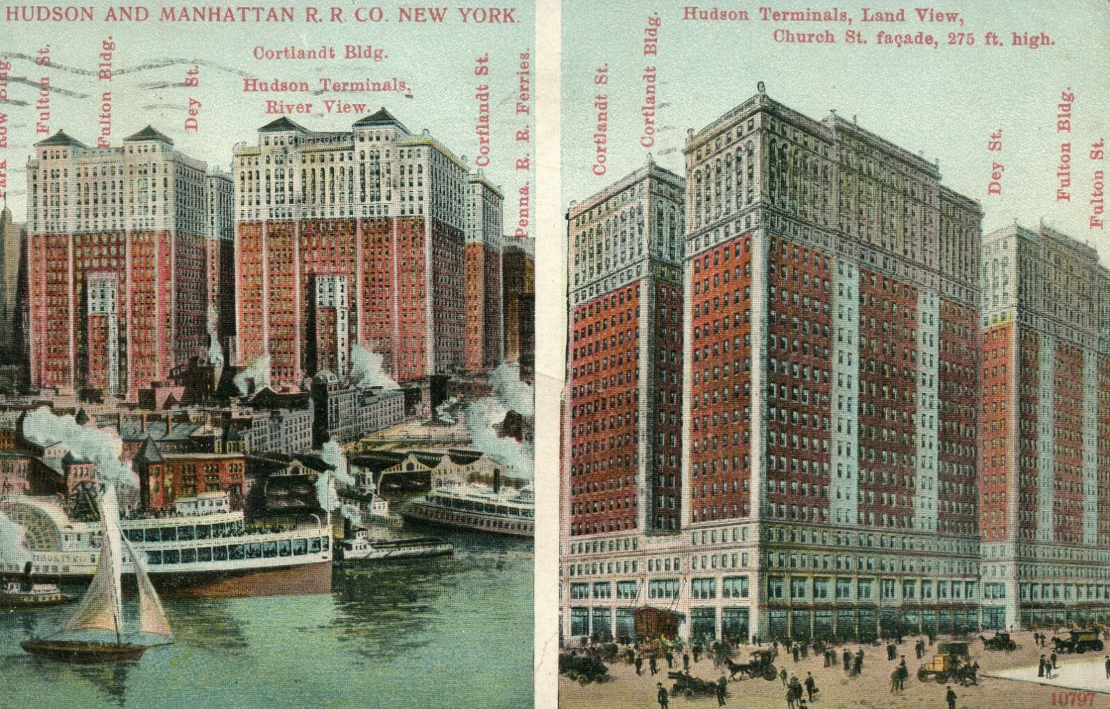 Hudson Terminal Land View  Manhattan RR Co NY New York Postcard