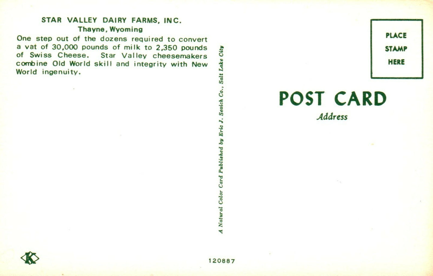 Star Valley Dairy Farms Inc Thayne  Wyoming WY Postcard