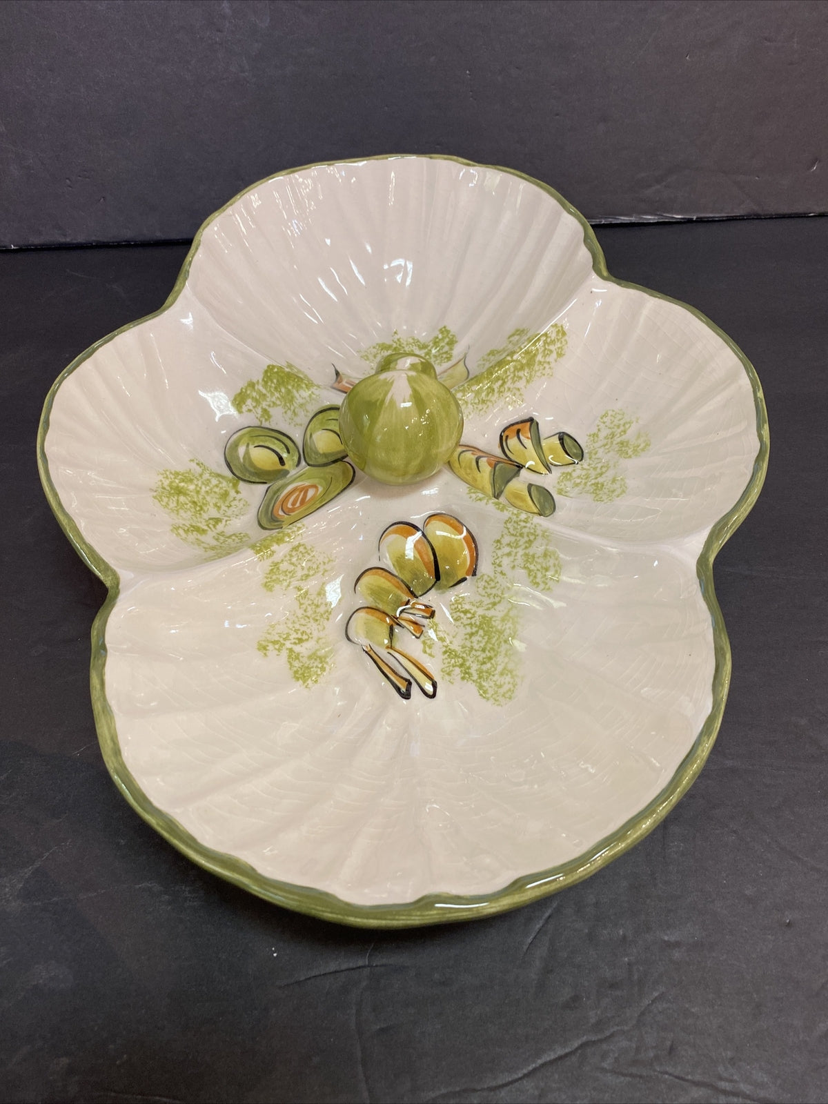 Vintage Los Angeles Potteries Mushroom Divided Serving Bowl #960 California USA