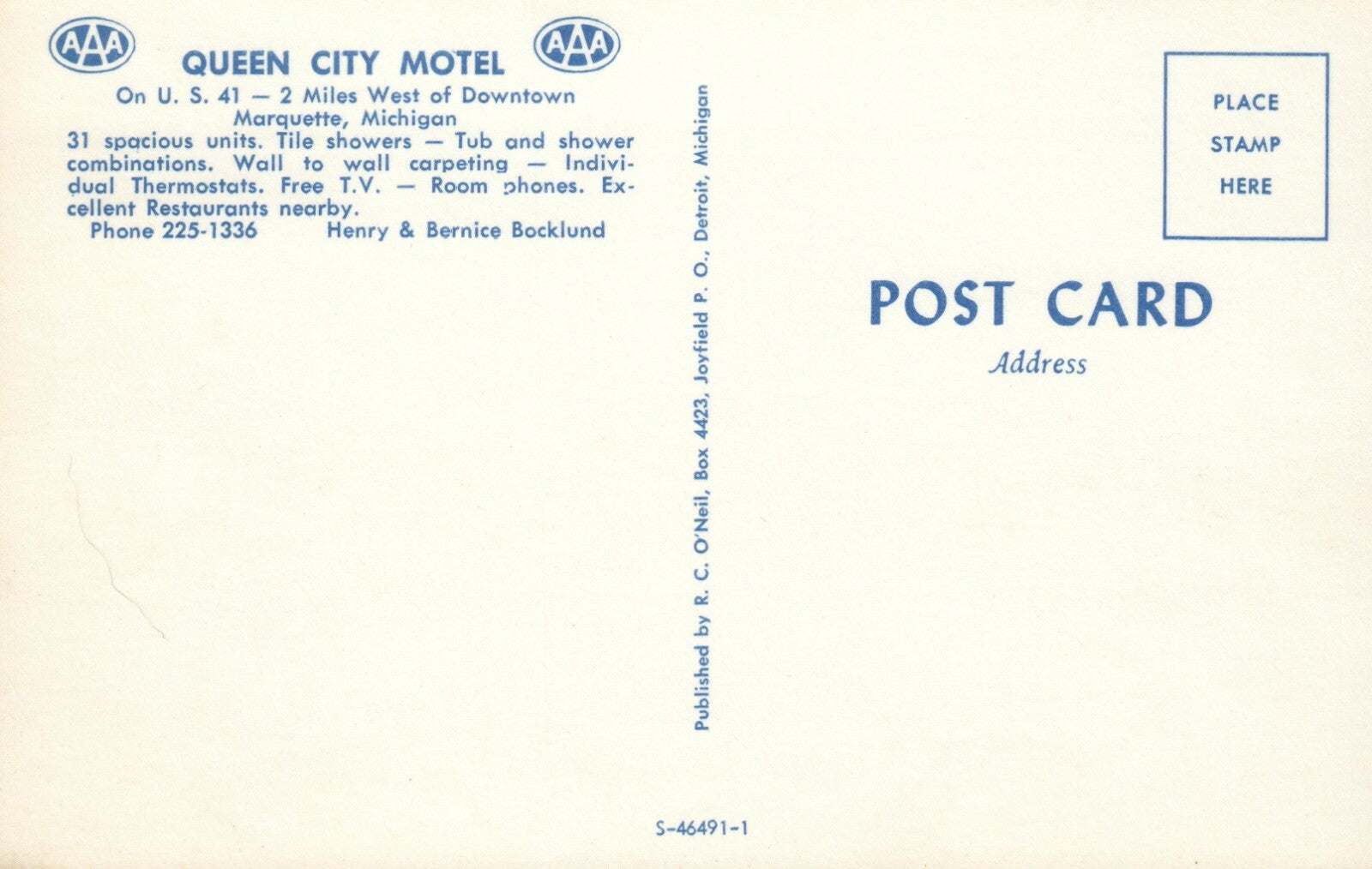 Queen City Motel US 41 Marquette Michigan MI Hotel Motel Postcard