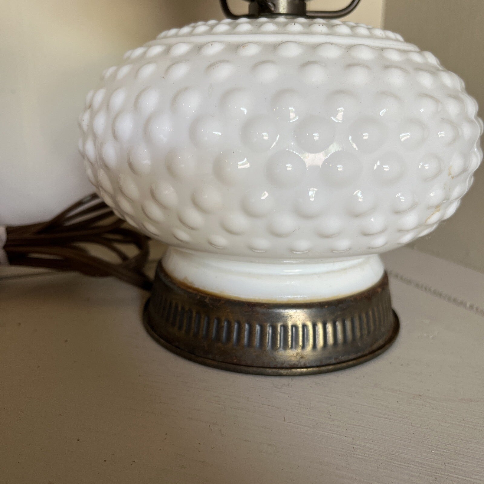 Hobnail Table Lamp Milk Glass Body Globe Parlor Dresser Lamp
