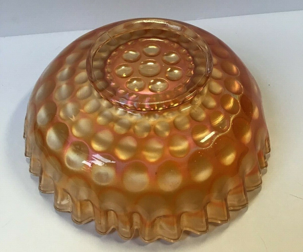 7 1/2" Marigold Coin dot Pattern Small Ribbon Edge Iridescent Carnival Glass 