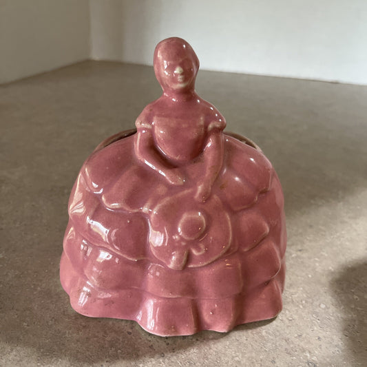 Vtg Southern Belle Planter Girl Cotillian Ruffles Rose Pink Lady Vase 5.5"
