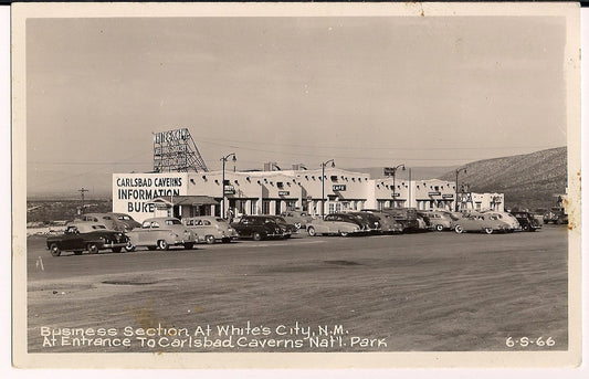 RPPC White CIty New Mexico NM Old Cars entrance Carlsbad National Park Postcard 