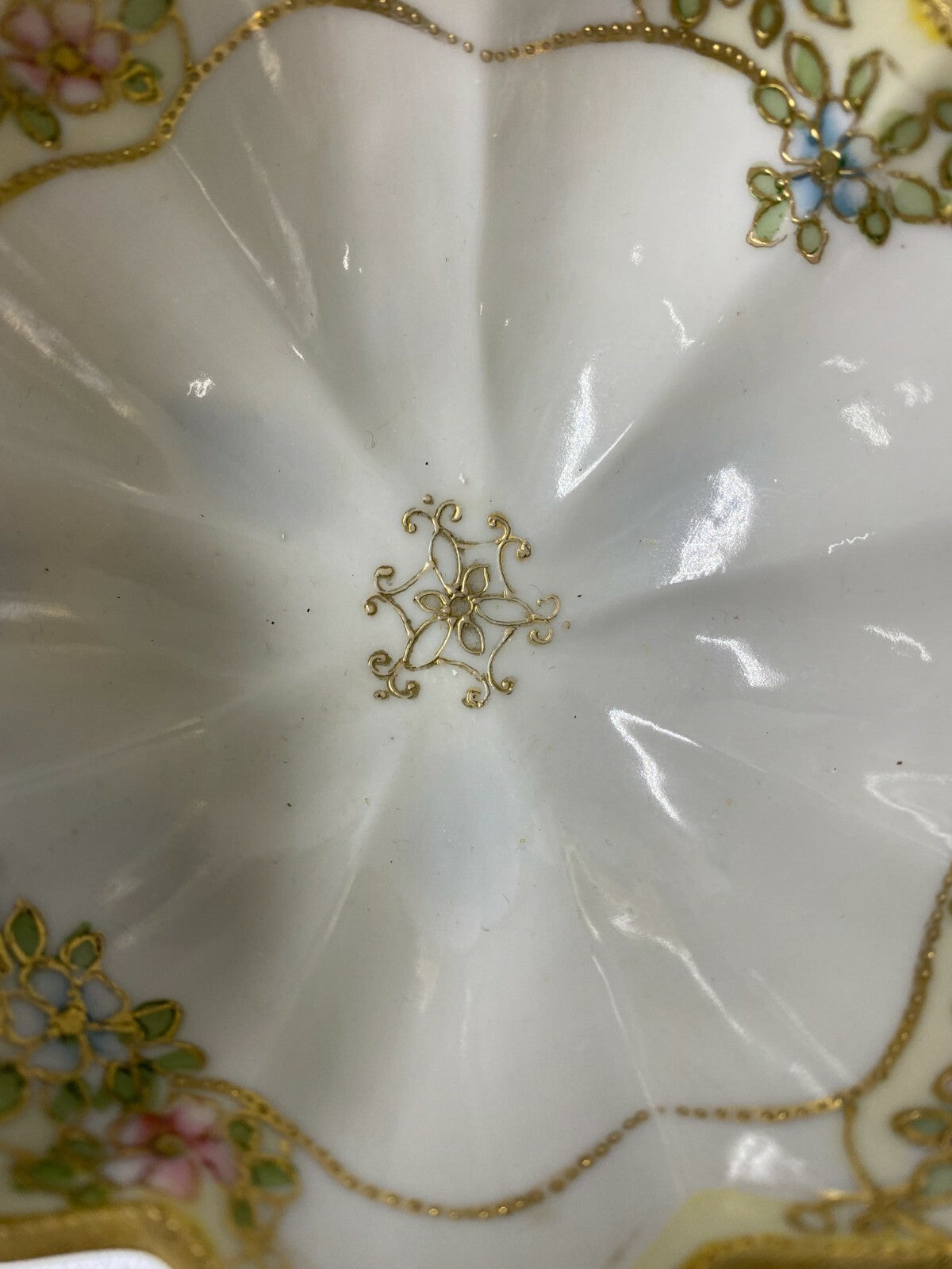 Footed Nippon Fruit Berry Bowl Hand Painted gold embossed detail 