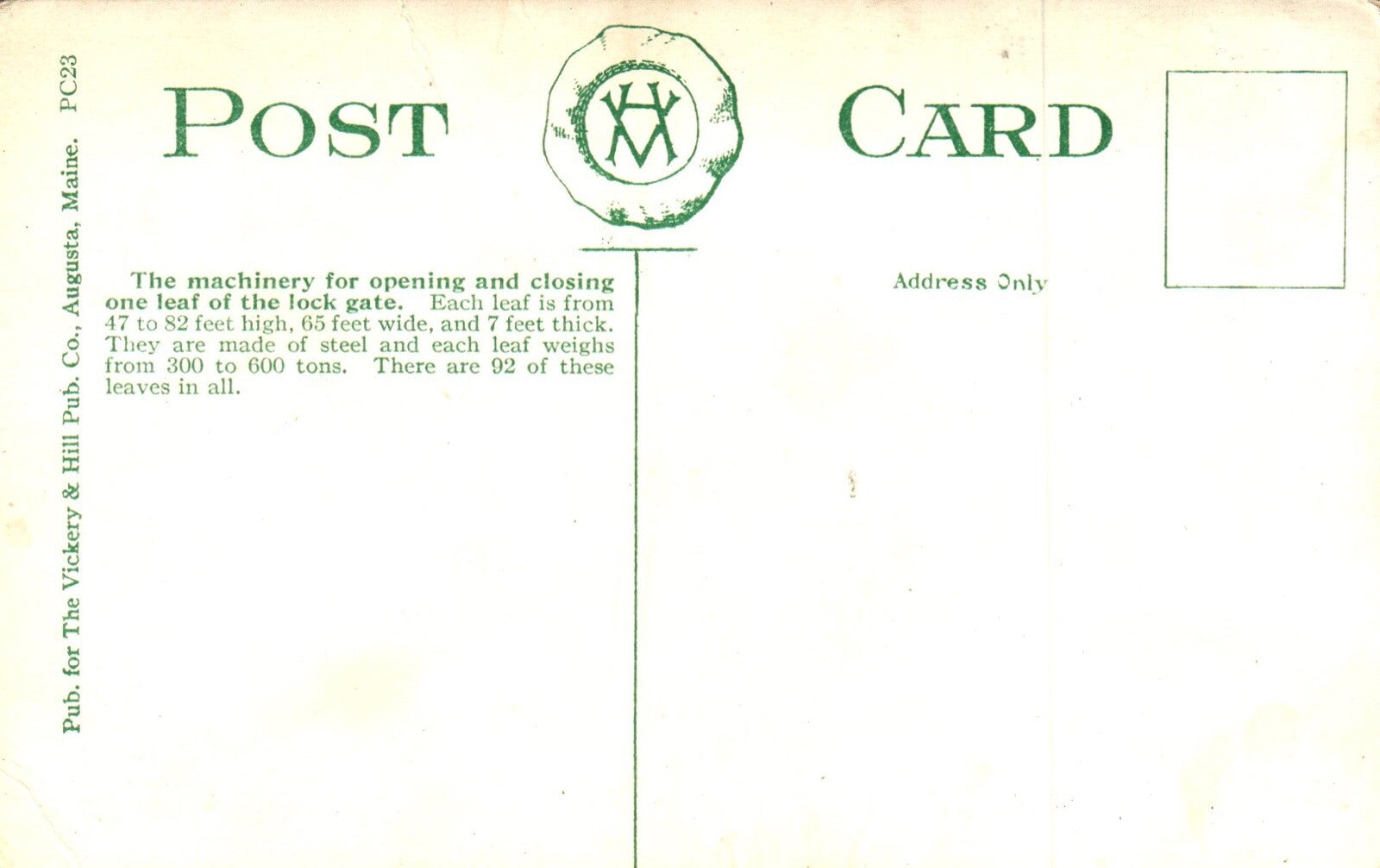 The Machinery for Opening & Closing One Leaf of the Gate Vintage Panama Postcard