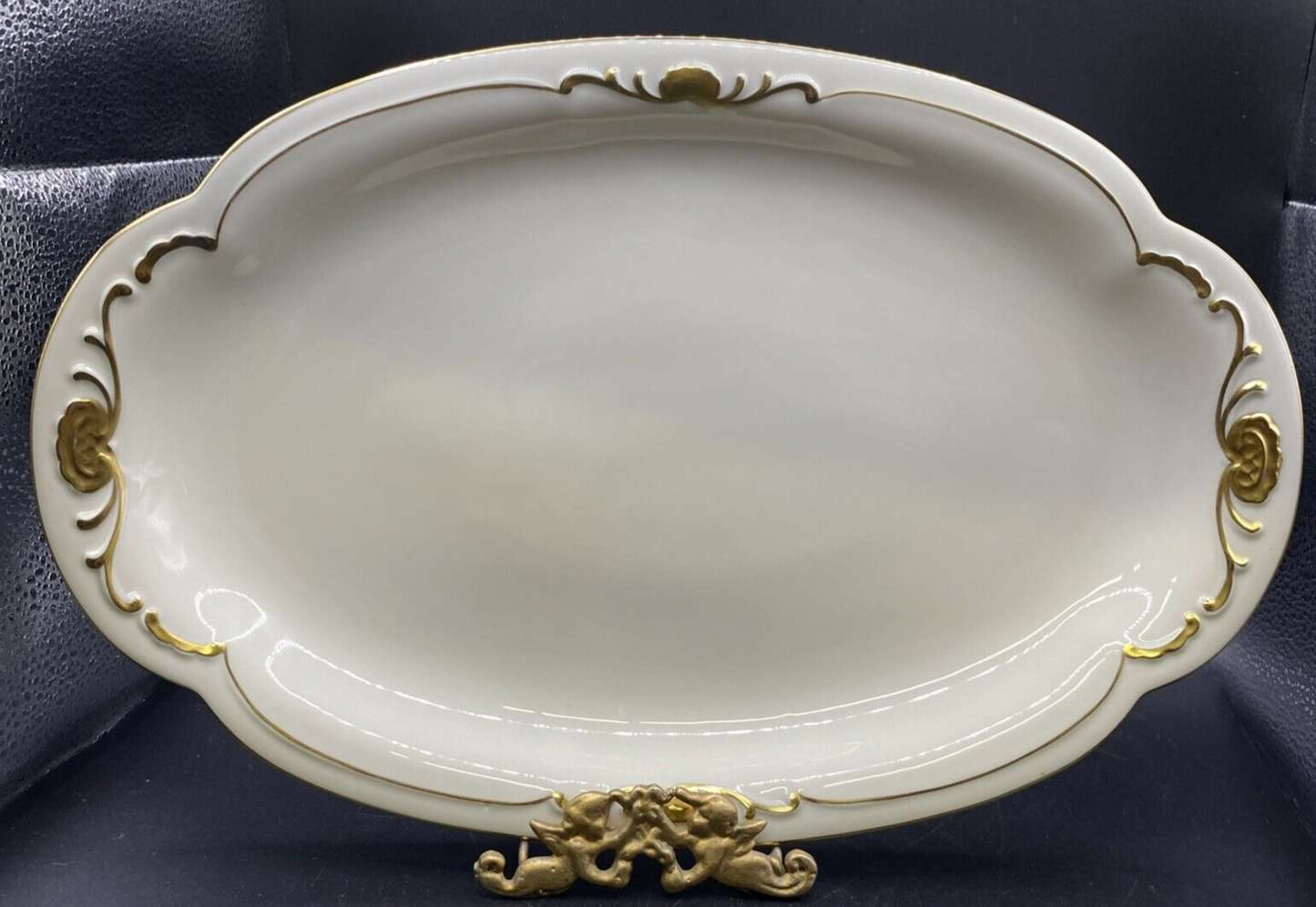 RARE Medium 14" x 8 3/4" Waldershof Bavaria SERVING Platter Cream with Gold Rim