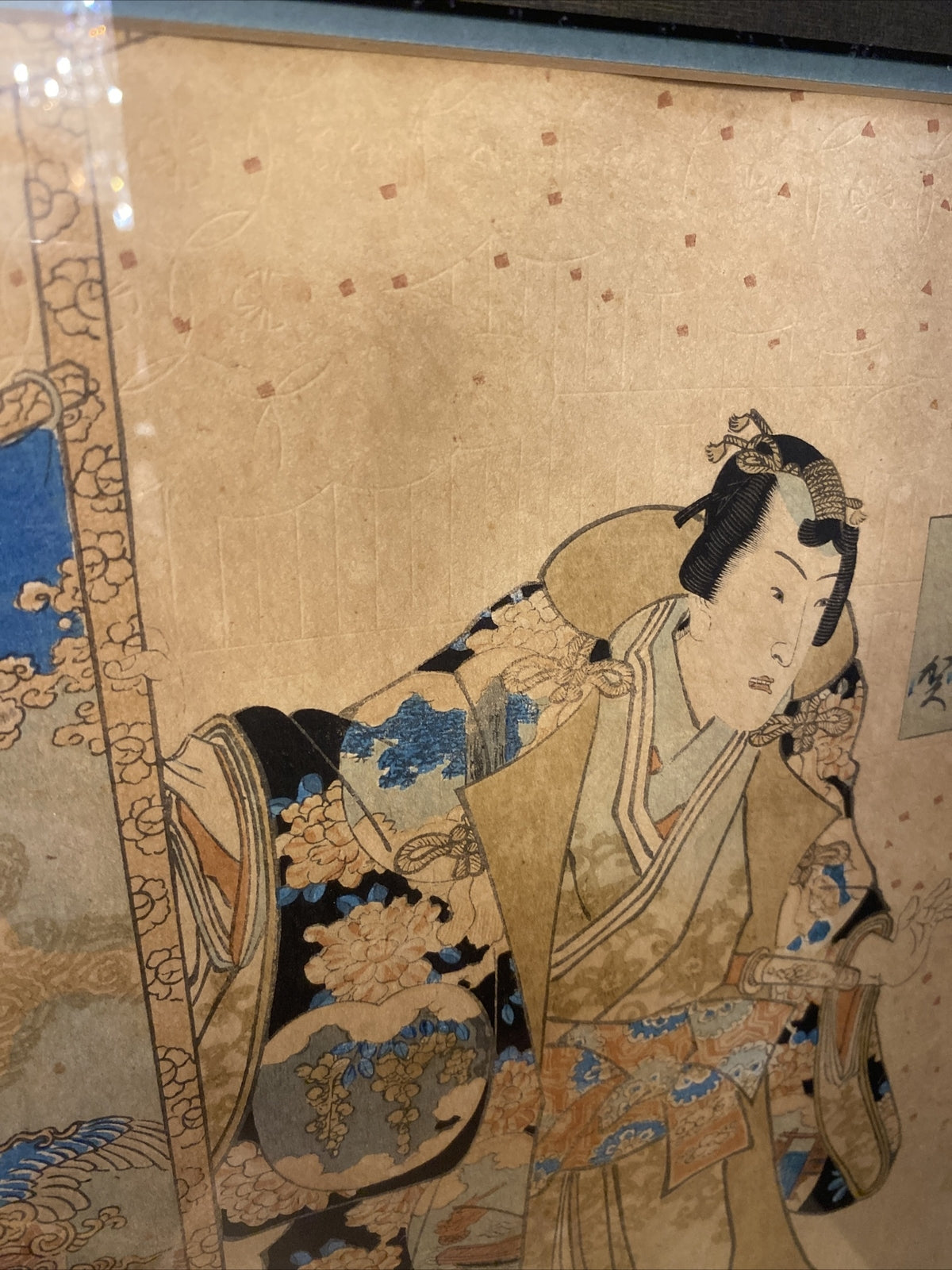 1920's 24" x 18.5"Chinese Gold Framed  & Matted Water color print  1 of 2