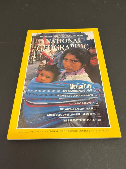 August 1984 National Geographic Mexico City Colorado Whales Japan Alps Puffers