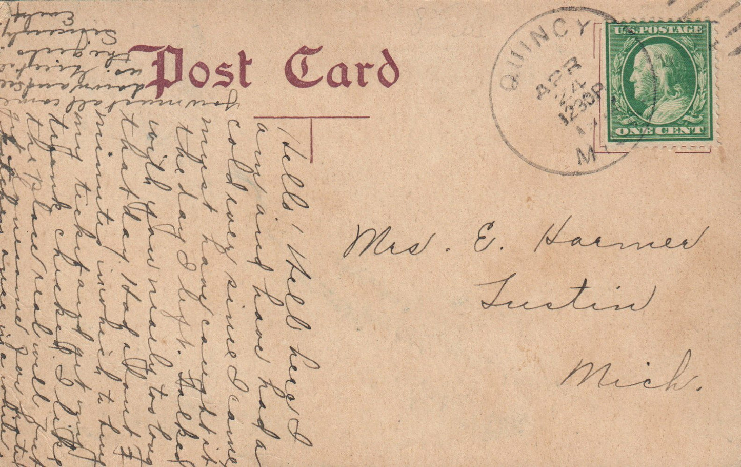 4459 Birds Eye View Looking West Main Street Quincy  Michigan Mich MI Postcard