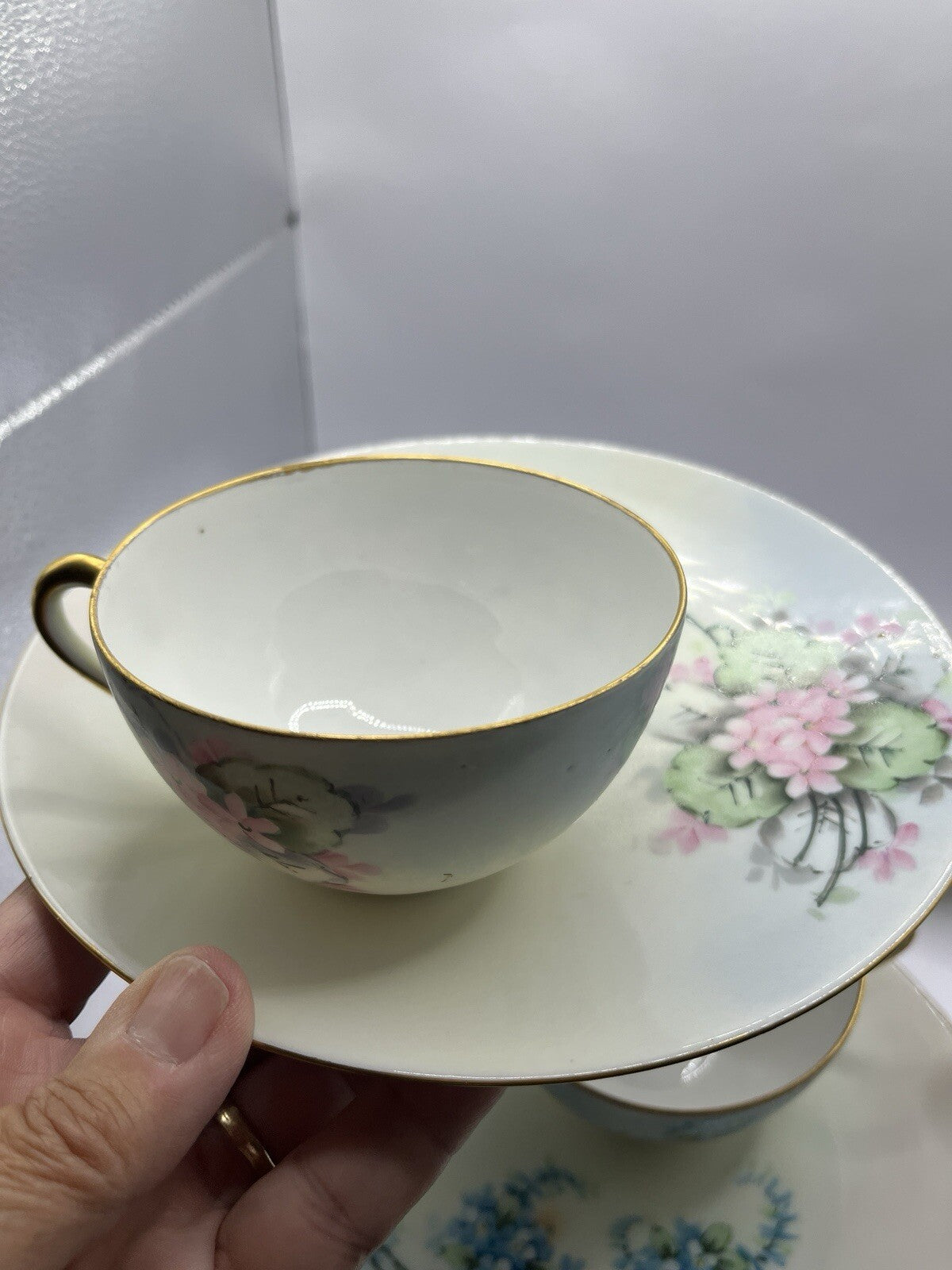 Vintage 6 Nippon 2 Piece Set Sandwich Plate & Cup W/Gold Trim And Flowers