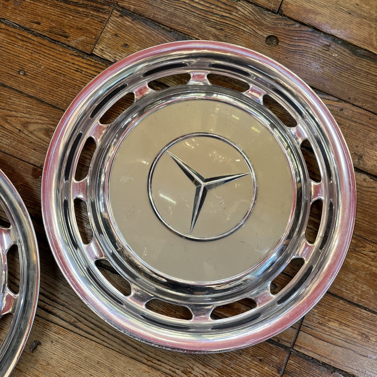 2 Mercedes Benz W108 to W123 Original Vintage Wheel 15" Hub Cap White OEM