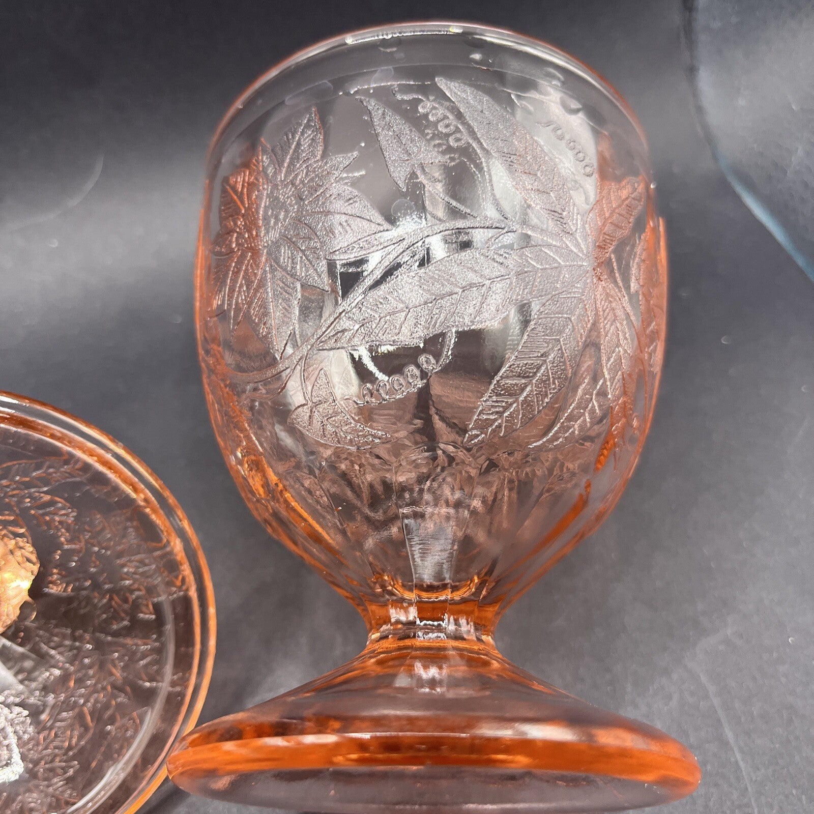 Floral Pink Footed Glass Candy Dish and Lid By Jeanette 6-1/4”