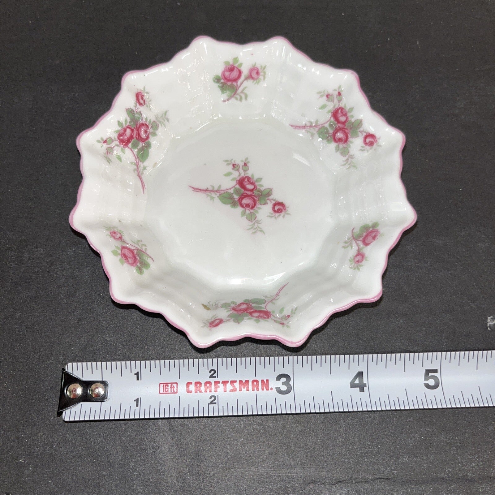 Shelley England Red/pink Floral Bone China Trinket Dish  or Pin Tray