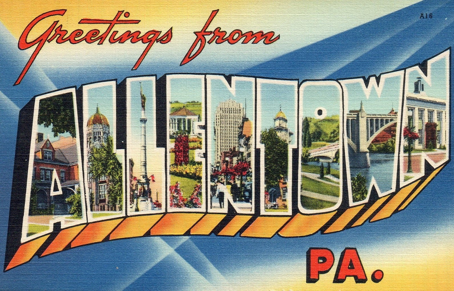 Large Letter Greetings From Allentown PA Postcard