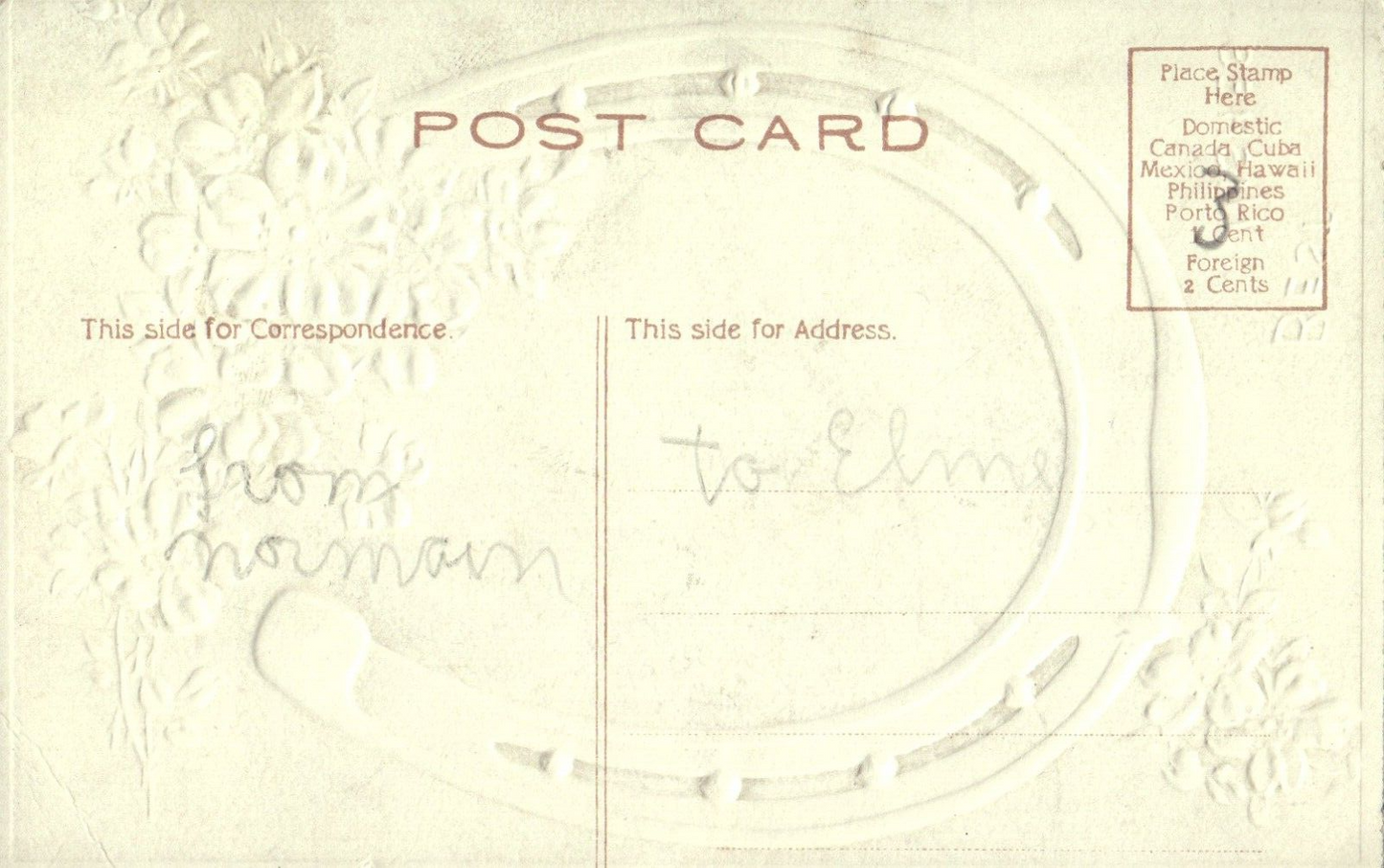 P. Sanders Equestrian Horseshoe and Horse Floral Flower Postcard