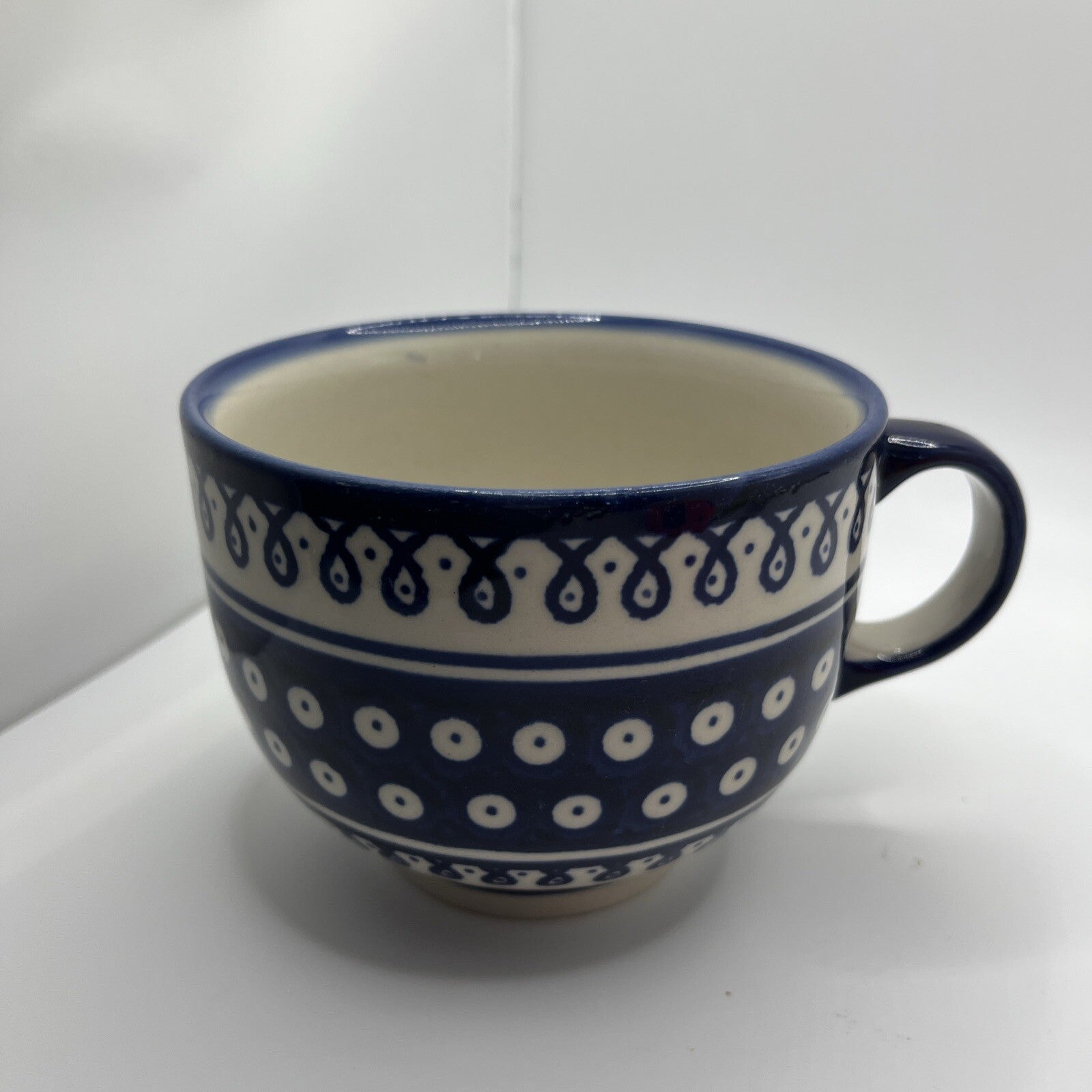 Polish Pottery Boleslawiec Large Blue Latte Cup Mug 18 Oz