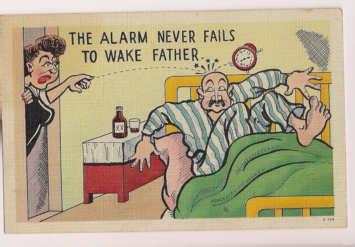 Alarm Never Fails to Wake Father Hits Head Drinking Artist Comic C-104 Postcard 