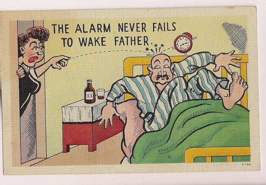 Alarm Never Fails to Wake Father Hits Head Drinking Artist Comic C-104 Postcard 