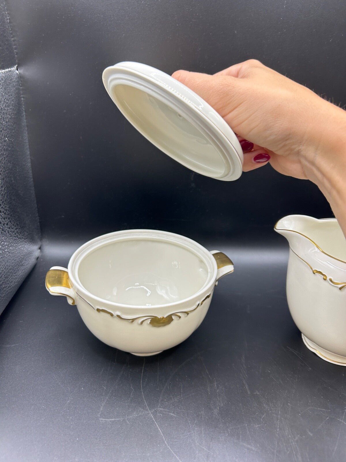 RARE Waldershof Bavaria Germany Sugar and Creamer with Gold Rim