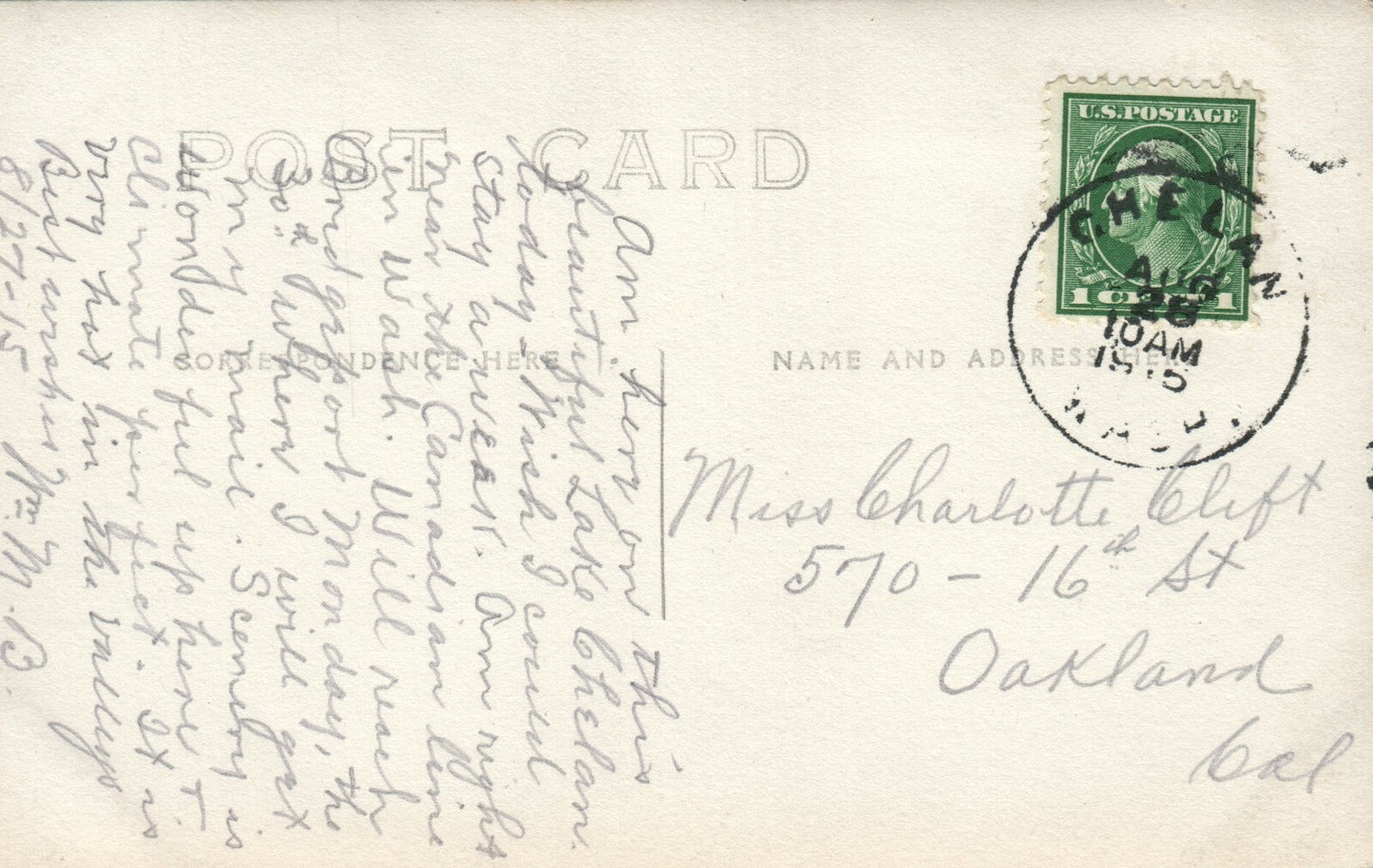 1915 Real Photo Lake Chelan Washington WA Postcard Near Canadian line 