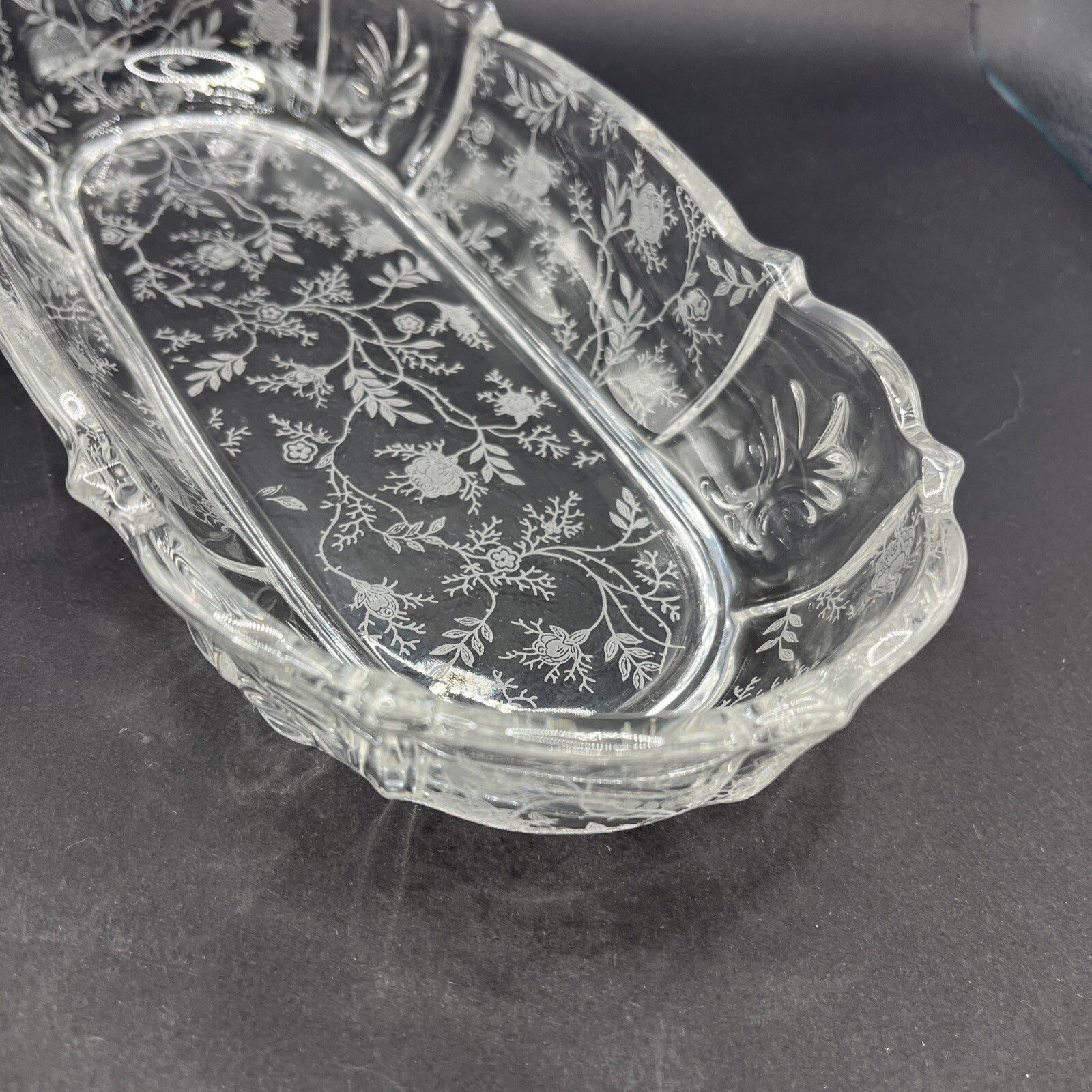 Fostoria Chintz Etched Pickle Dish Tray Baroque 11 in.