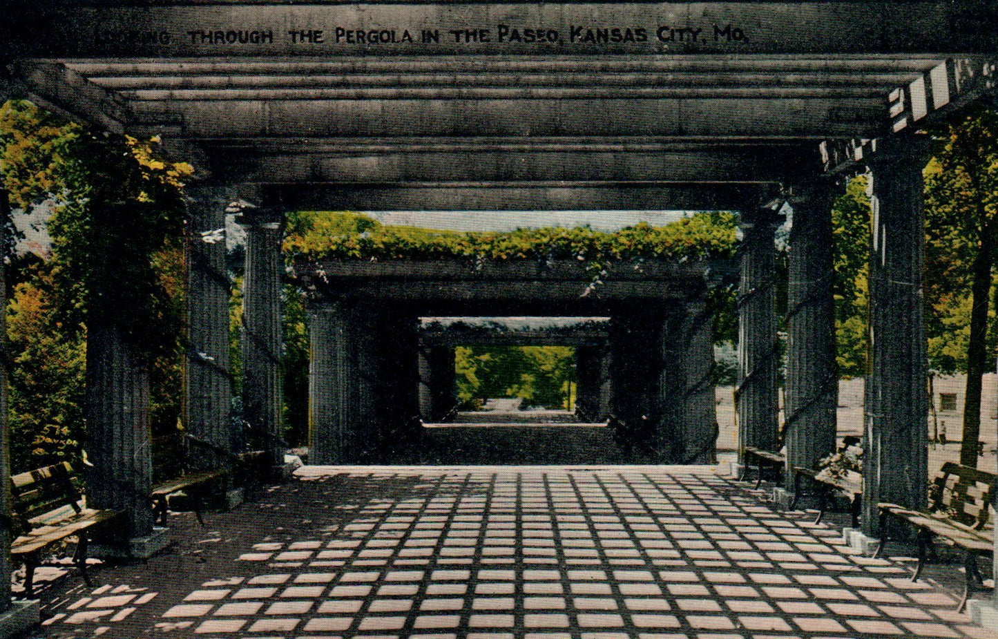 Looking Through The Pergola In The Pasco Kansas City  MO Missouri Postcard