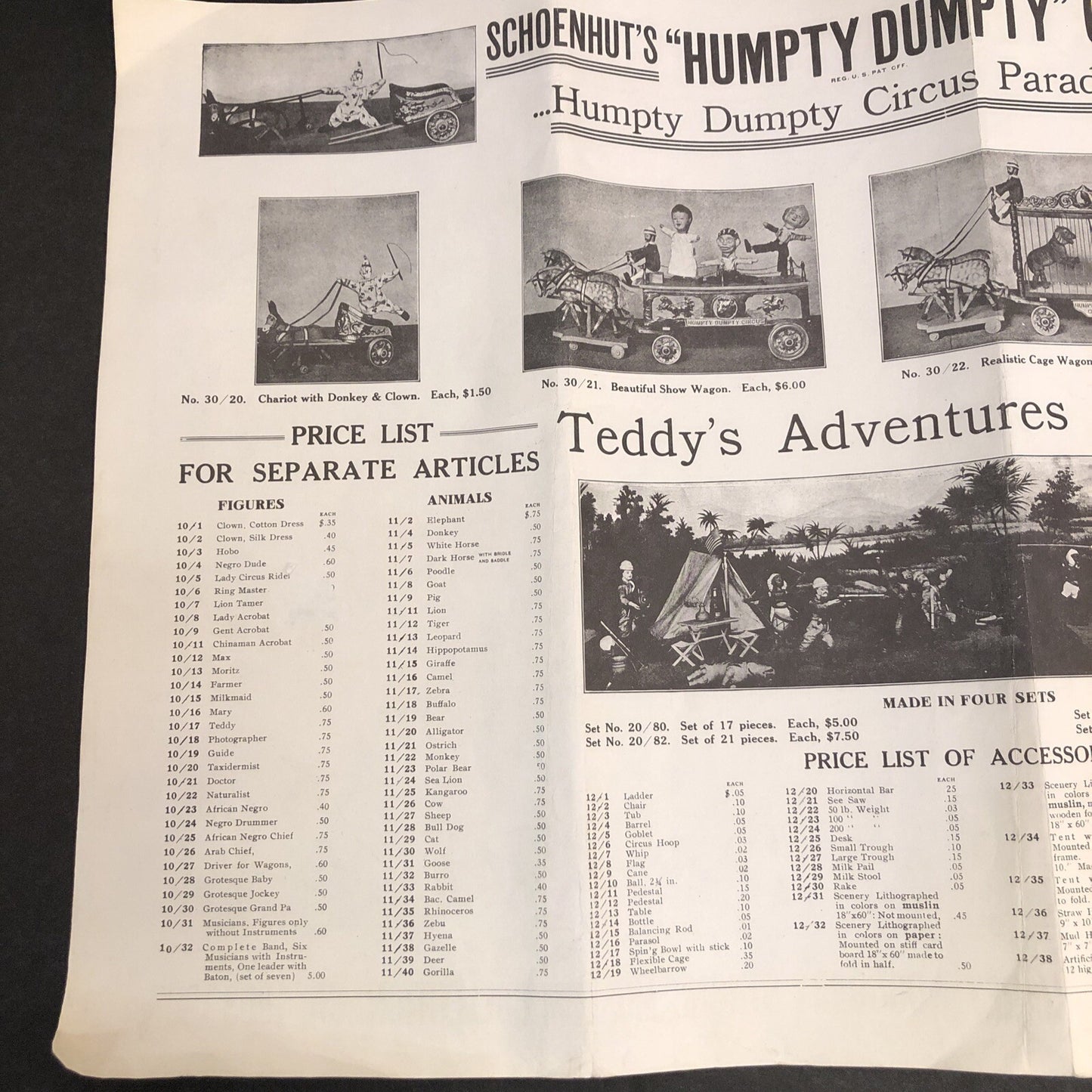Schoenhut's "Humpty Dumpty" Circus Vintage 1975 Reprint FLYER/ ADVERTISEMENT