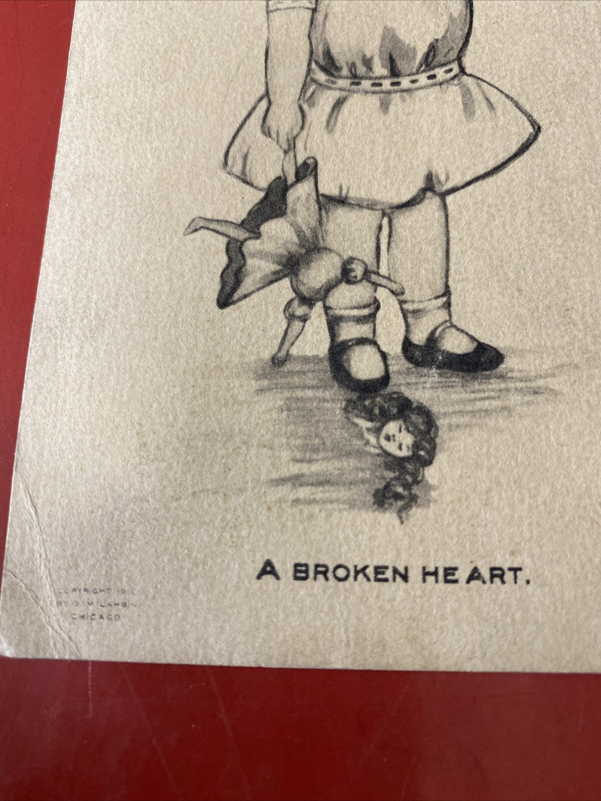 Girl Crying Over broken Doll Child Vintage Postcard No 95 Lambia Frederickson