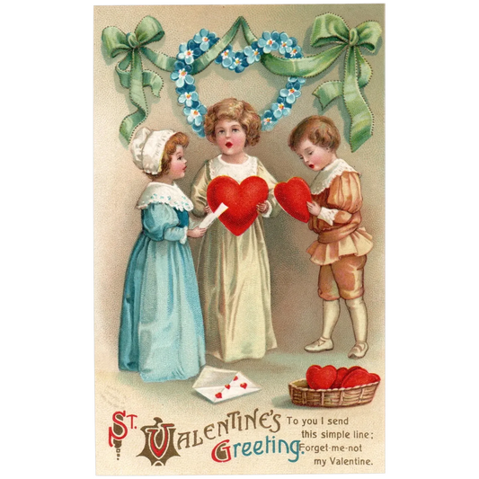 Clapsaddle St. Valentine's Greeting Little Girl & Boy Love Letters Val Postcard
