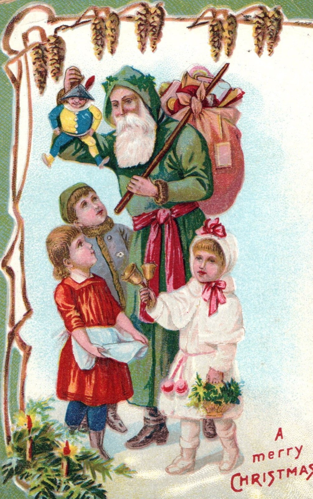 A Merry Christmas Santa Showing Children Toys Vintage Santa Postcard