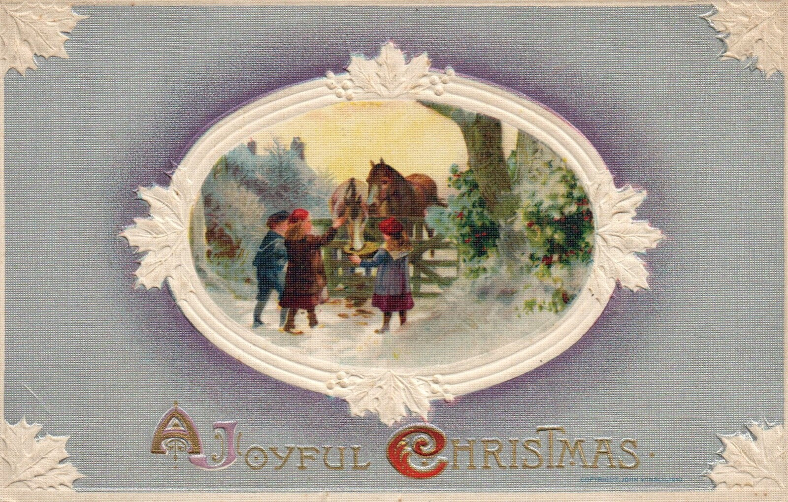 John Winsch A Joyful Christmas Children Feeding & Petting Horse Vintage Postcard